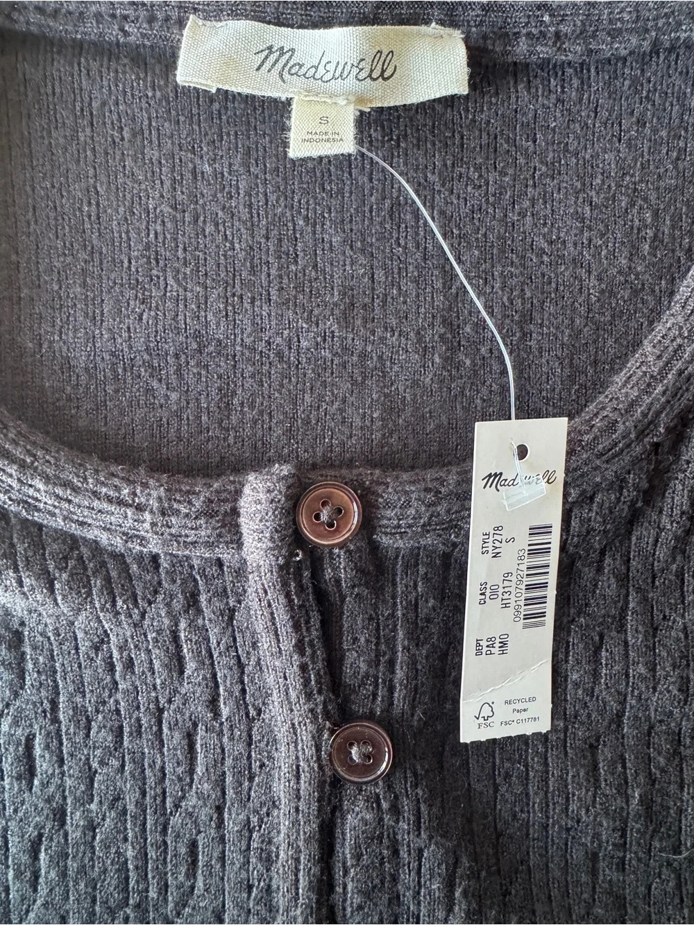 MADEWELL Women’s Pointelle Cutaway Vest Heather Molasses Size Small NY278 *NOTE* - Picture 10 of 10